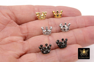 CZ Silver Queen Crown Bead Charms Gold Black